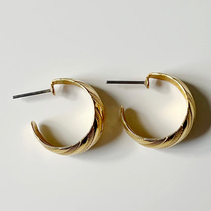 Textured Gold Plated Medium Hoops