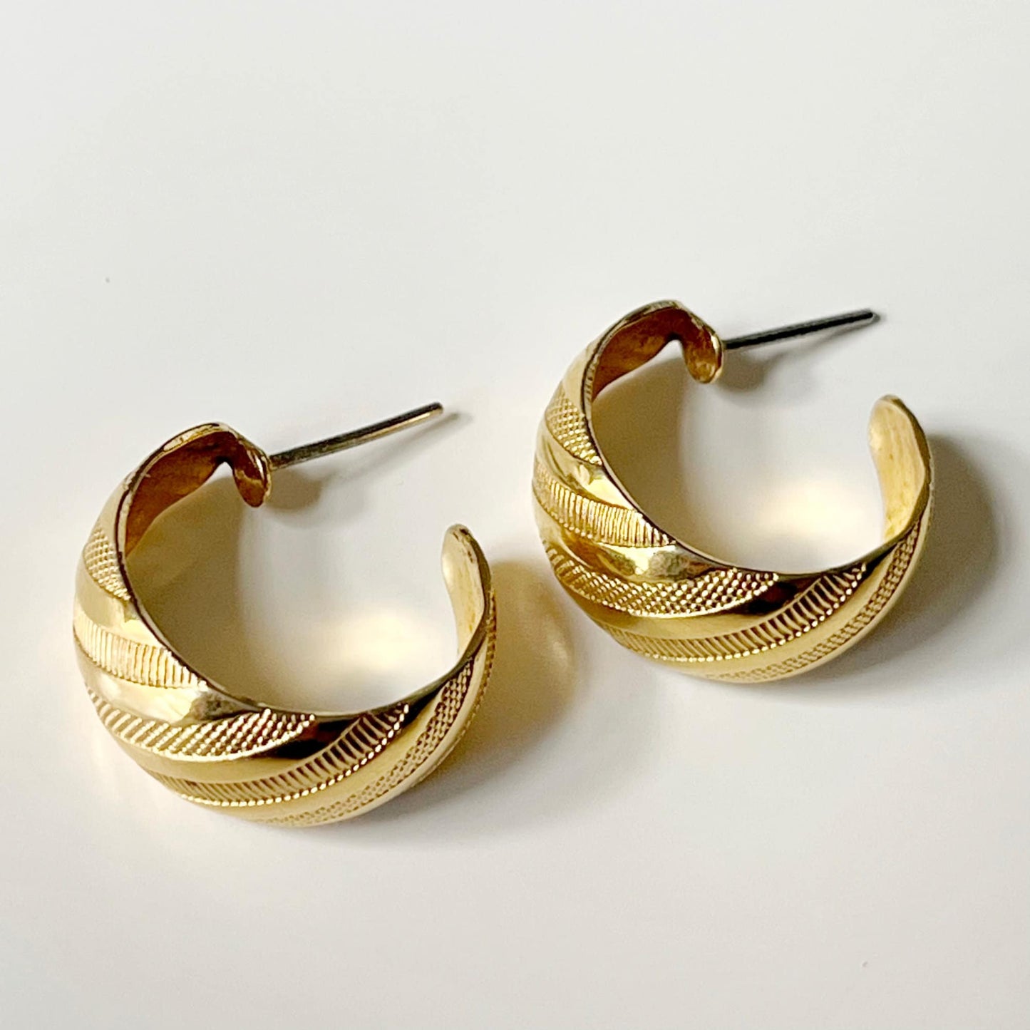 Textured Gold Plated Medium Hoops