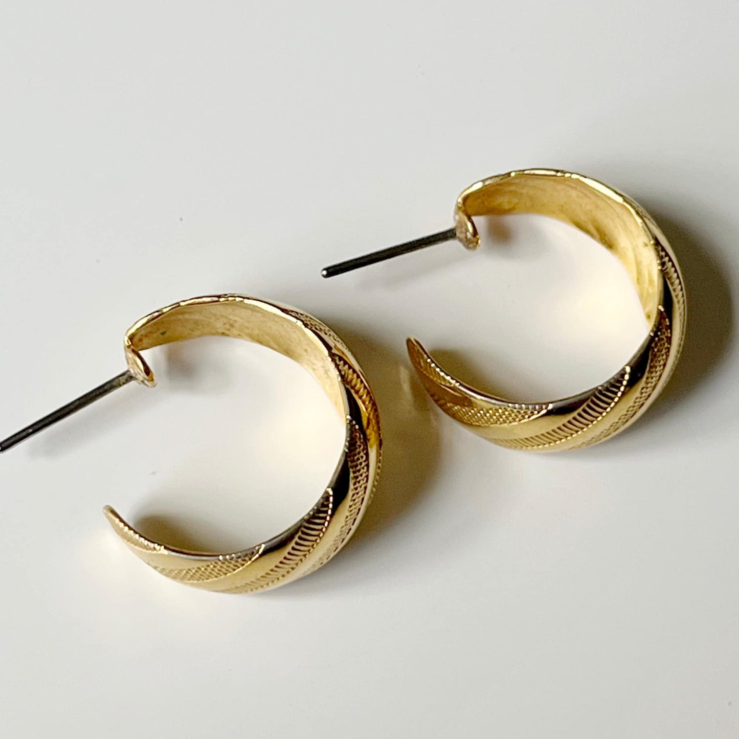 Textured Gold Plated Medium Hoops