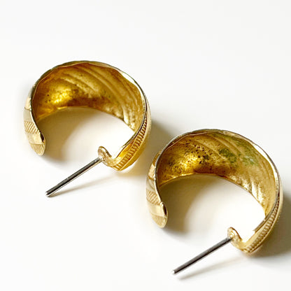 Textured Gold Plated Medium Hoops