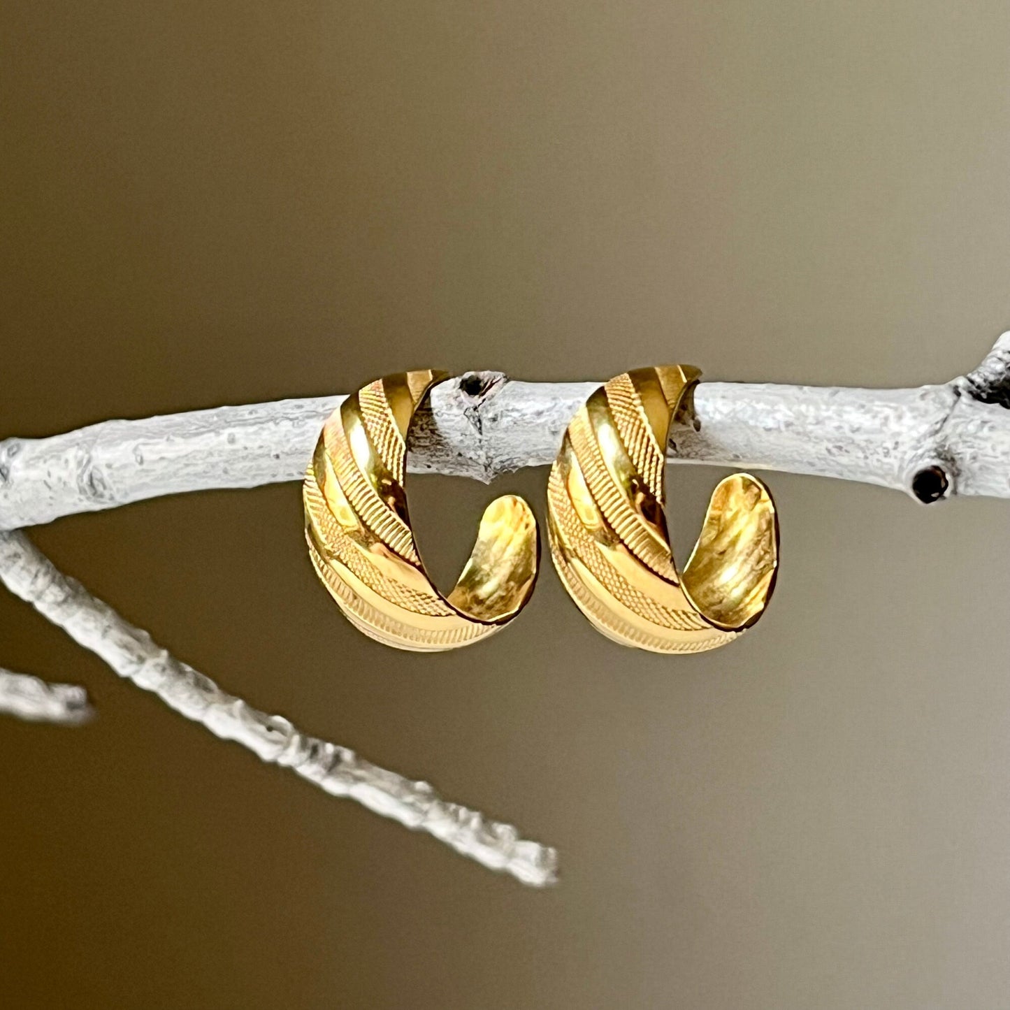 Textured Gold Plated Medium Hoops