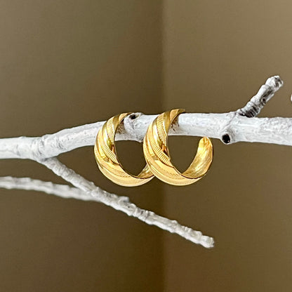 Textured Gold Plated Medium Hoops