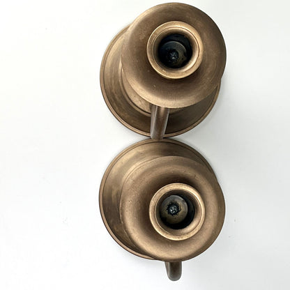 Bronze Candlestick Holders with Wood Accents