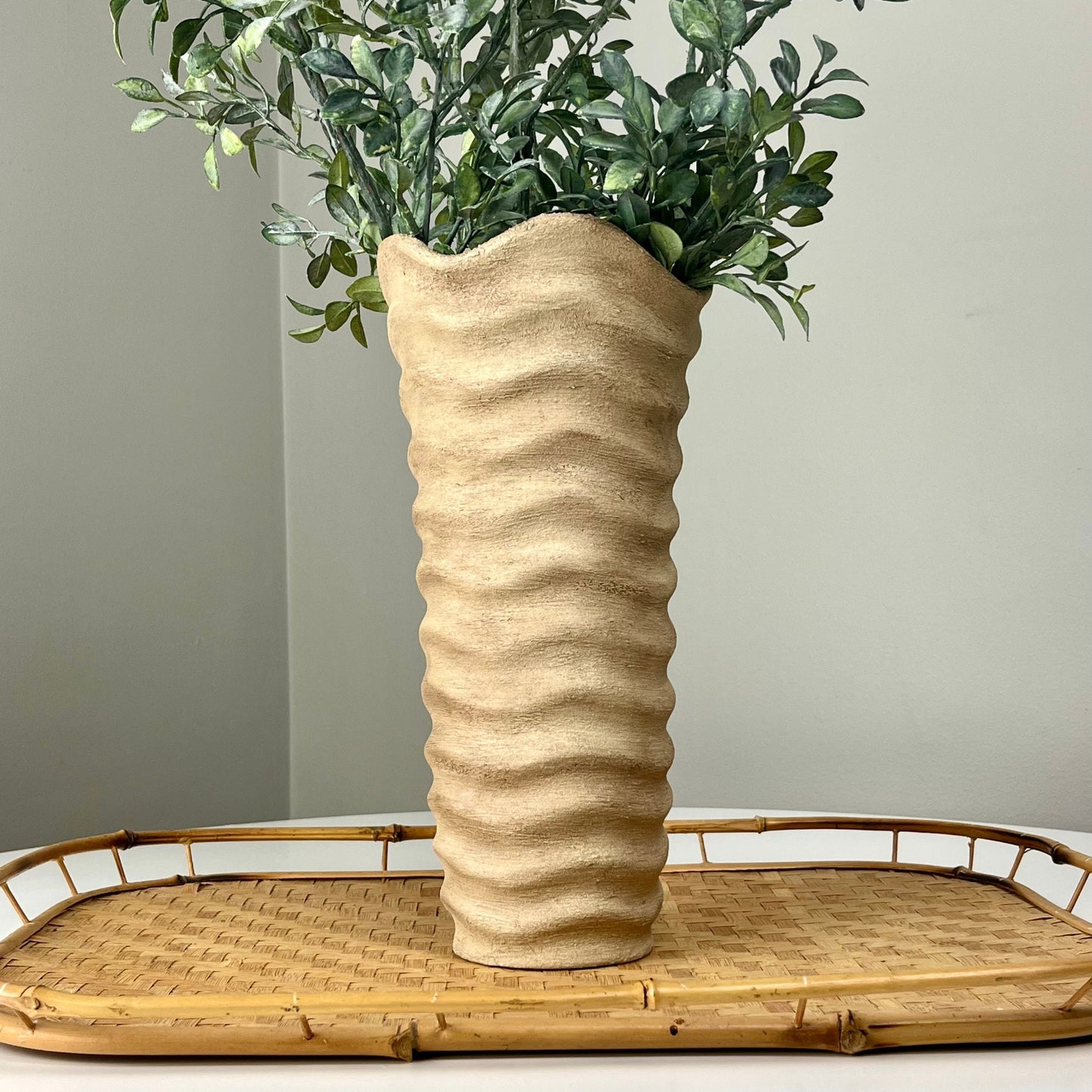 Textured Vase with Raised Ribbed Design