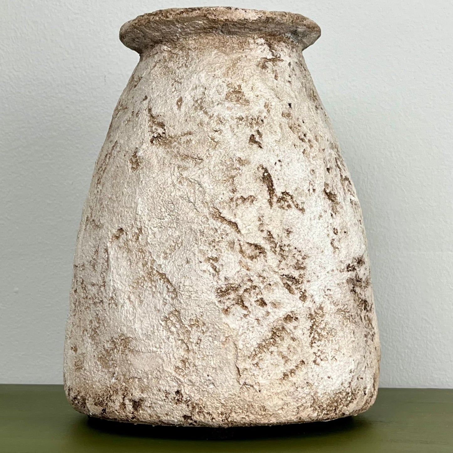 Aged Concrete Vase with Narrow Bottleneck