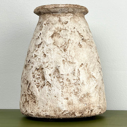 Aged Concrete Vase with Narrow Bottleneck