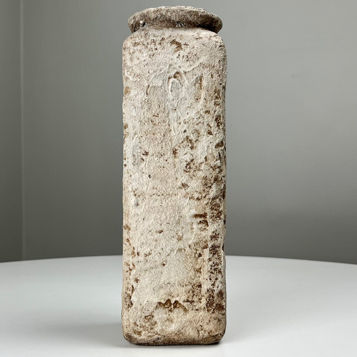 Cream Aged Textured Concrete Vase with Circular Rim