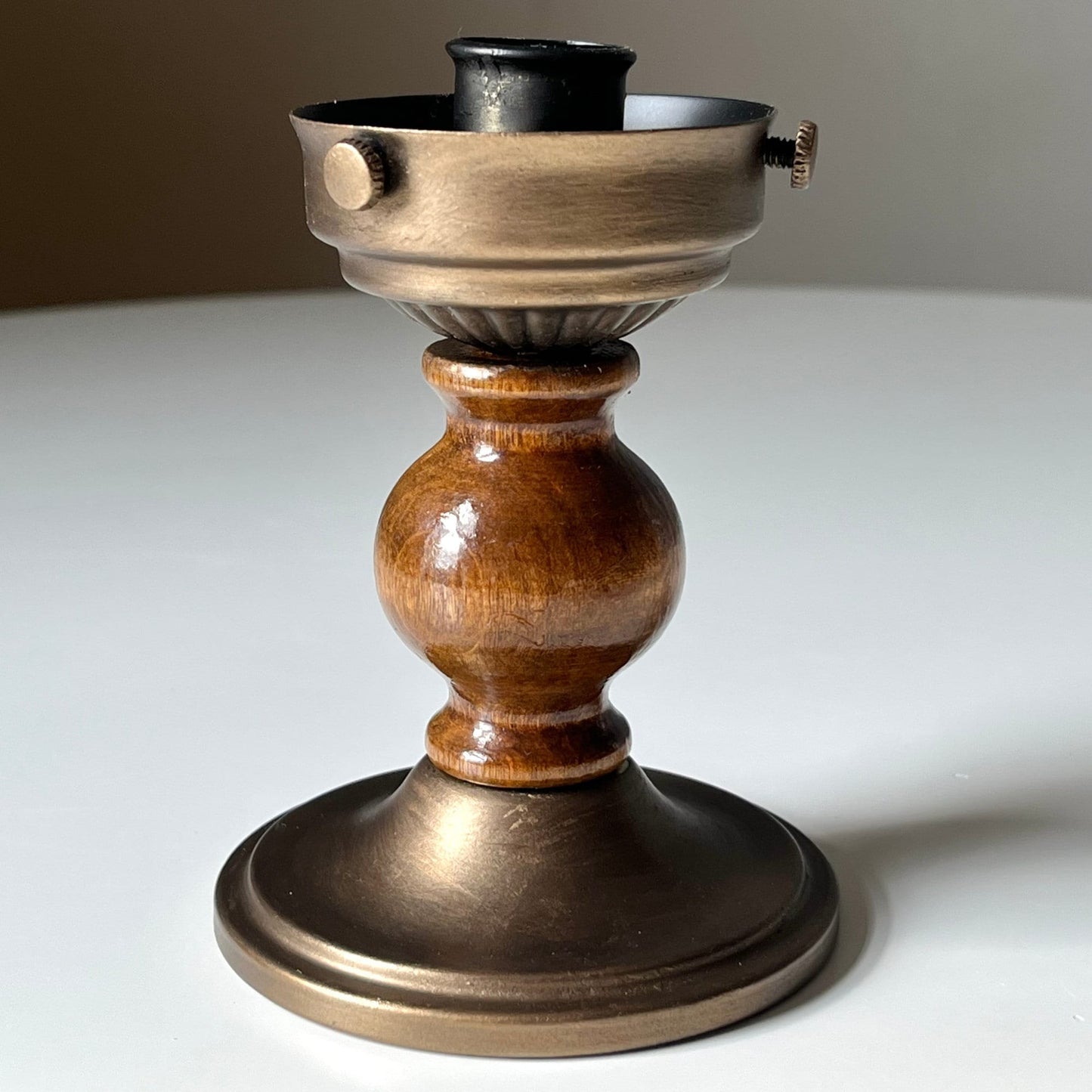 Bronze Hurricane Candle Lamp with Wood Accents