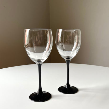 French Black Stem Wine Glasses By Luminarc