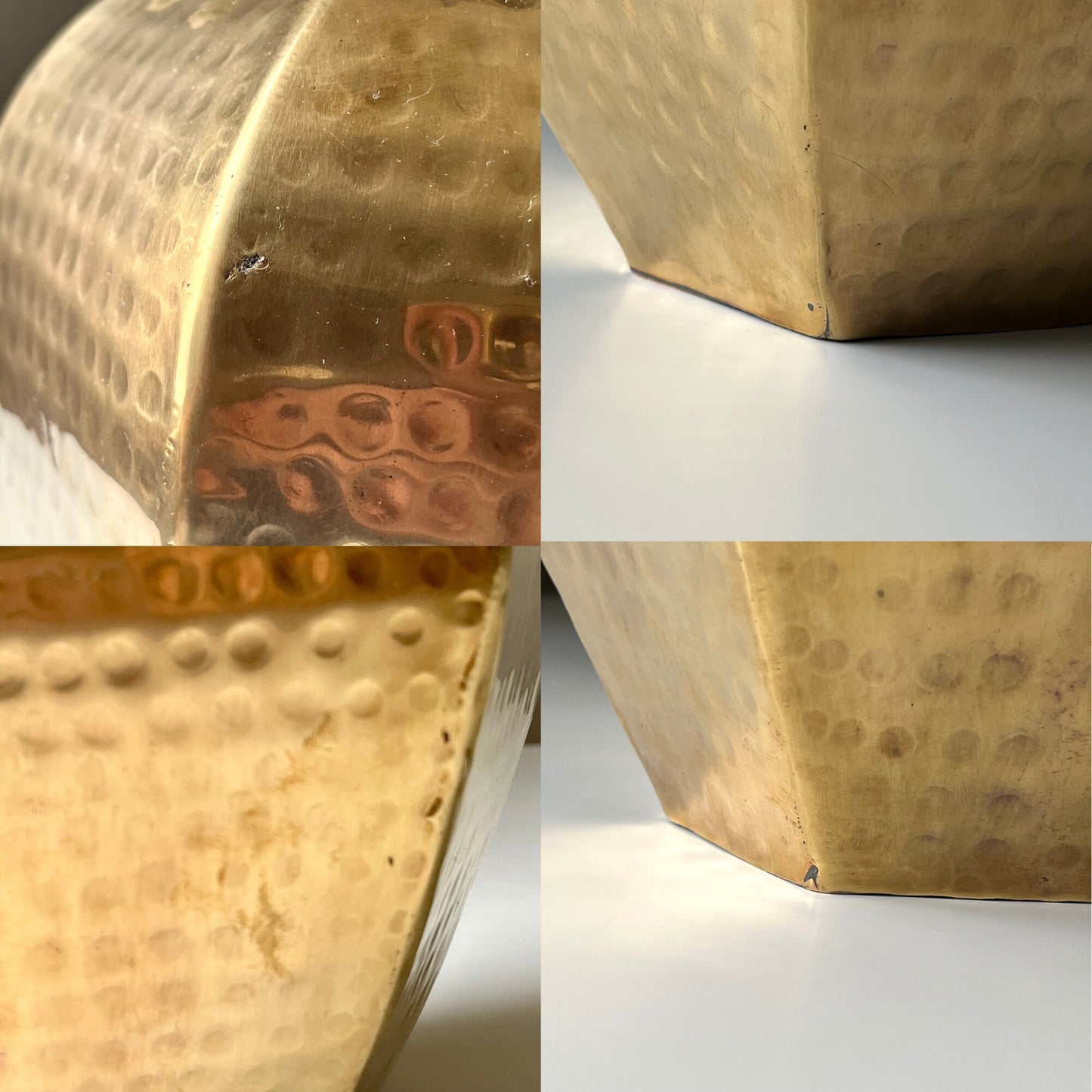 Hammered Brass Vase with Geometric Shape