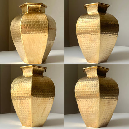 Hammered Brass Vase with Geometric Shape