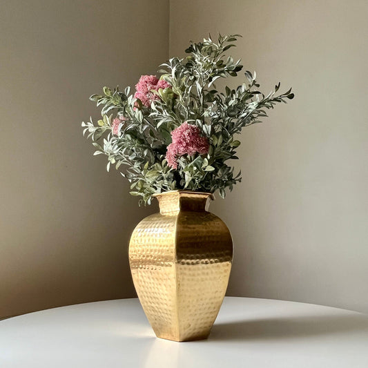 Hammered Brass Vase with Geometric Shape