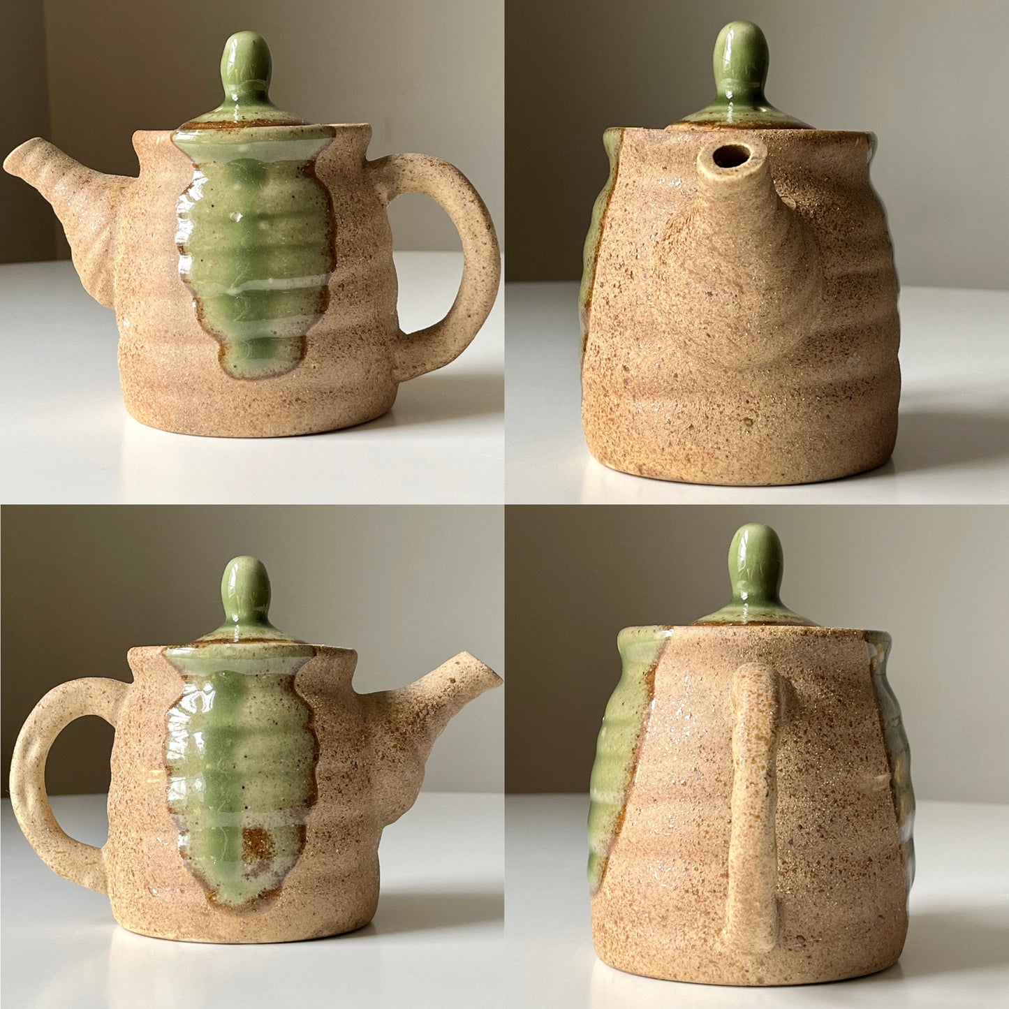 Stoneware Teapot Set with Emerald Green Glaze Accent