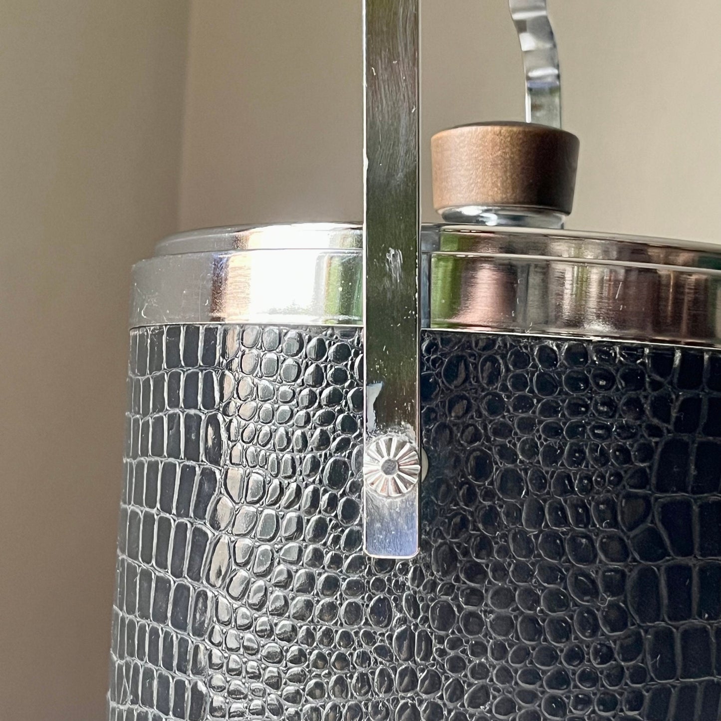 Faux Alligator Leather and Chrome Ice Bucket