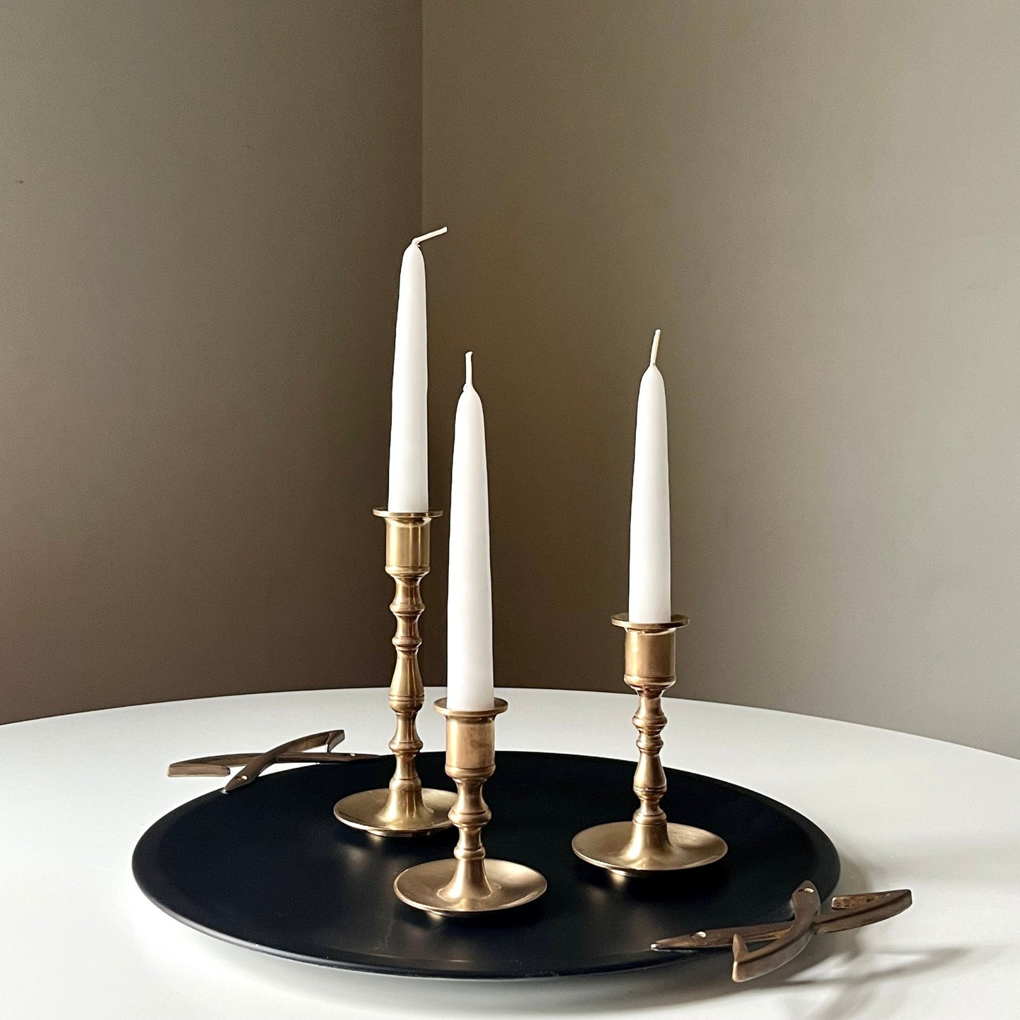 Brass Taper Candle Holders with Descending Heights