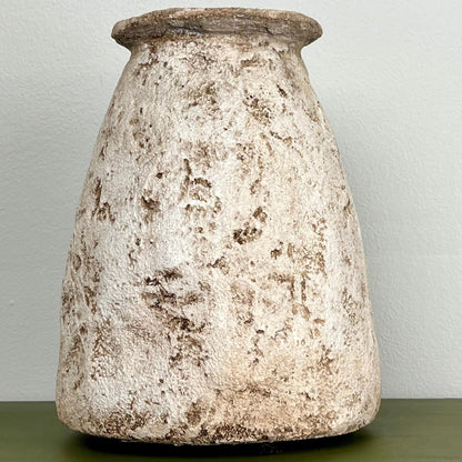 Aged Concrete Vase with Narrow Bottleneck