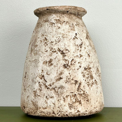 Aged Concrete Vase with Narrow Bottleneck