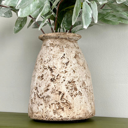 Aged Concrete Vase with Narrow Bottleneck