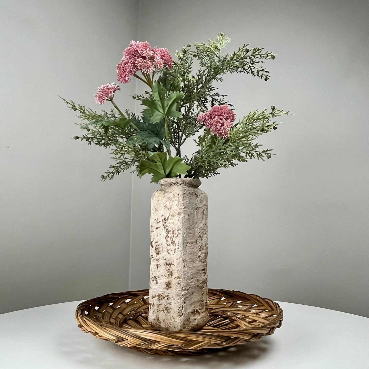 Cream Aged Textured Concrete Vase with Circular Rim