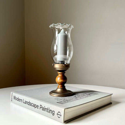 Bronze Hurricane Candle Lamp with Wood Accents