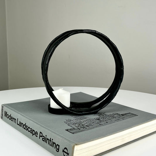 Black Metal Circular Candle Holder Sculpture