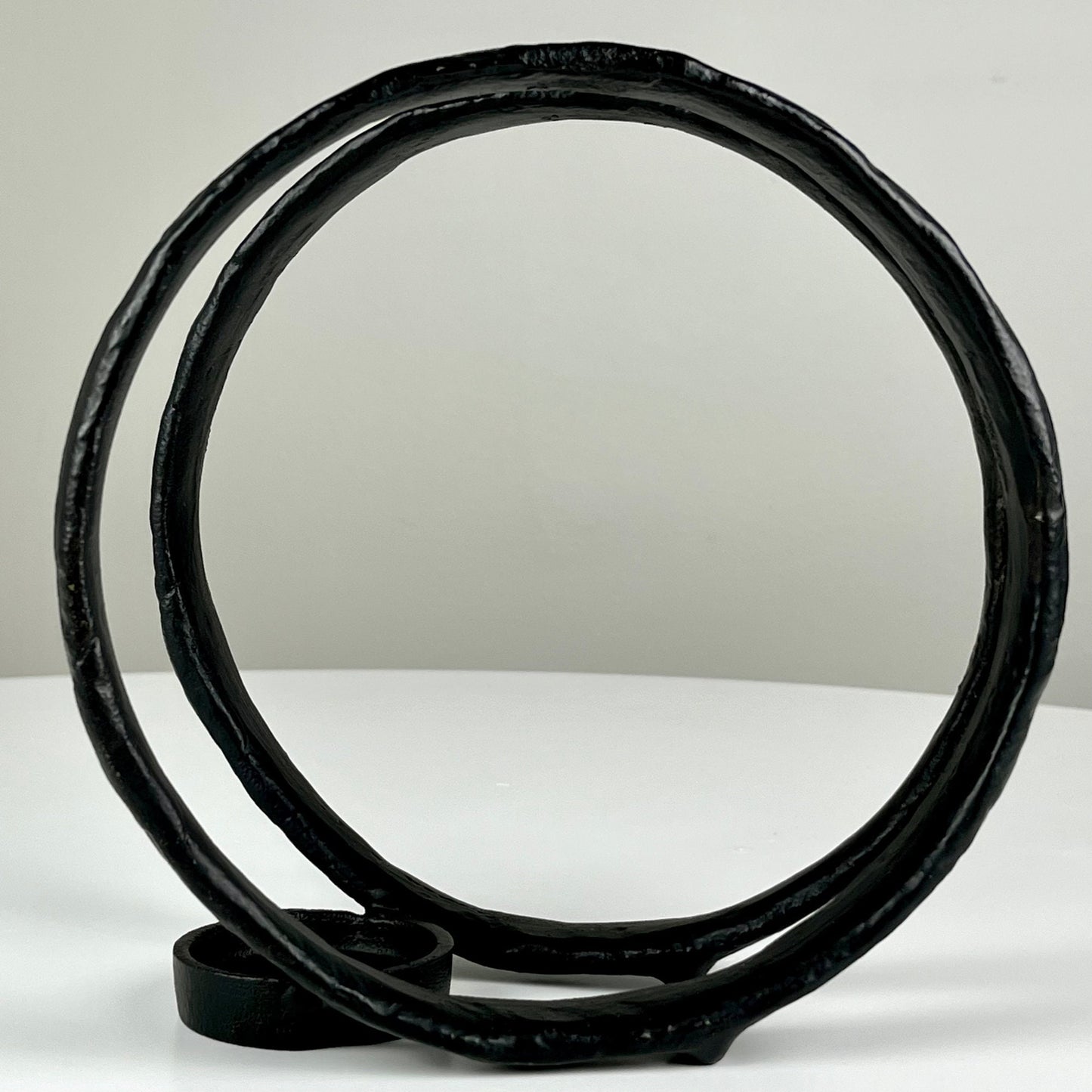 Black Metal Circular Candle Holder Sculpture