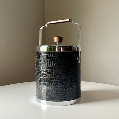 Faux Alligator Leather and Chrome Ice Bucket