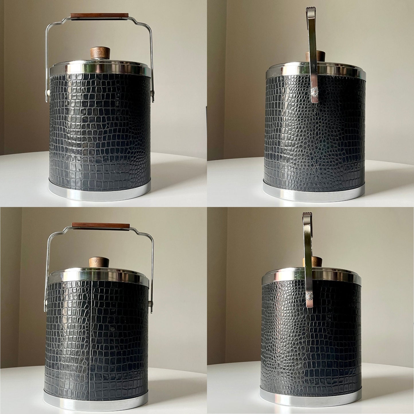 Faux Alligator Leather and Chrome Ice Bucket