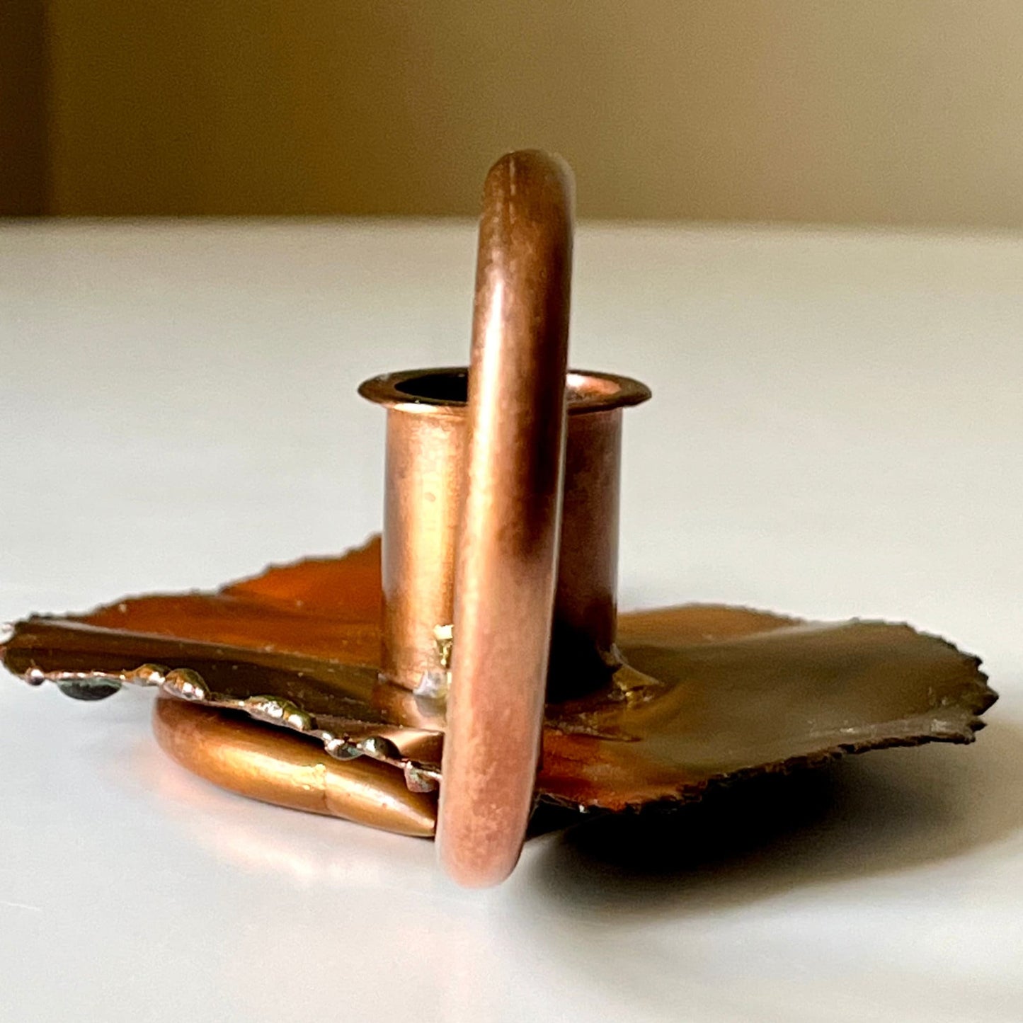 Copper Color Leaf Shaped Chamberstick Holder