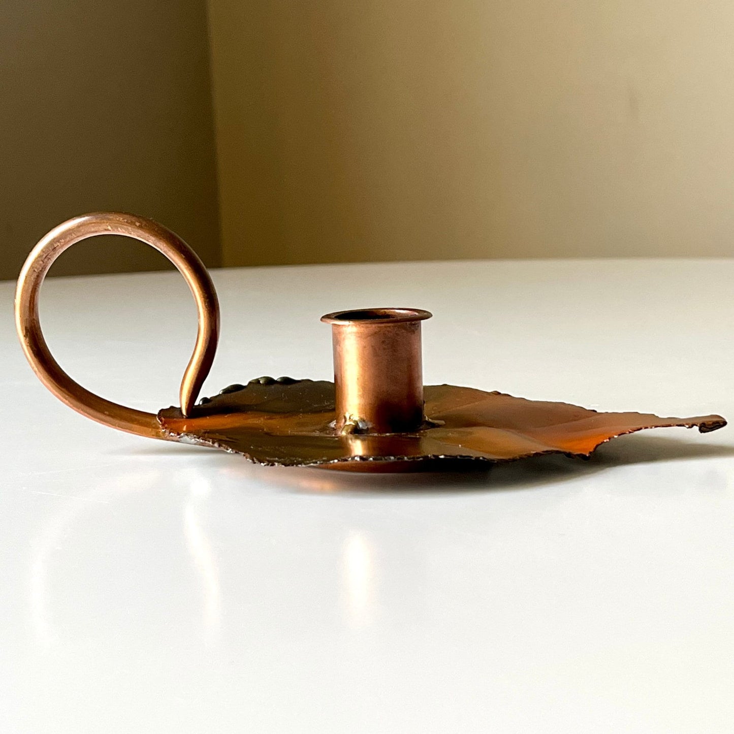 Copper Color Leaf Shaped Chamberstick Holder