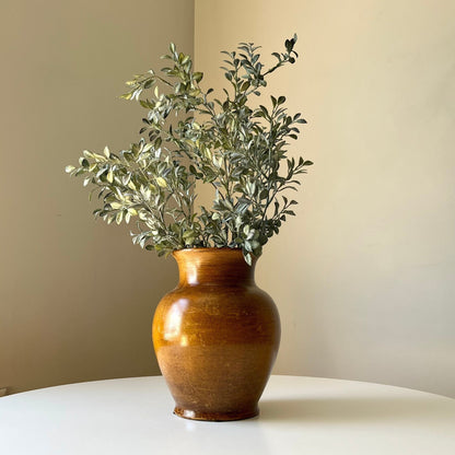 Large Ceramic Italian Vase with Brown Glazed Finish