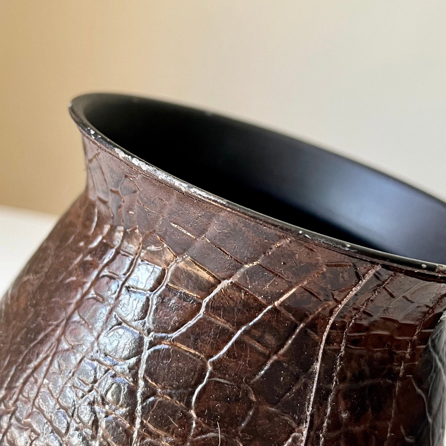 Sleek Faux Alligator Leather Vase