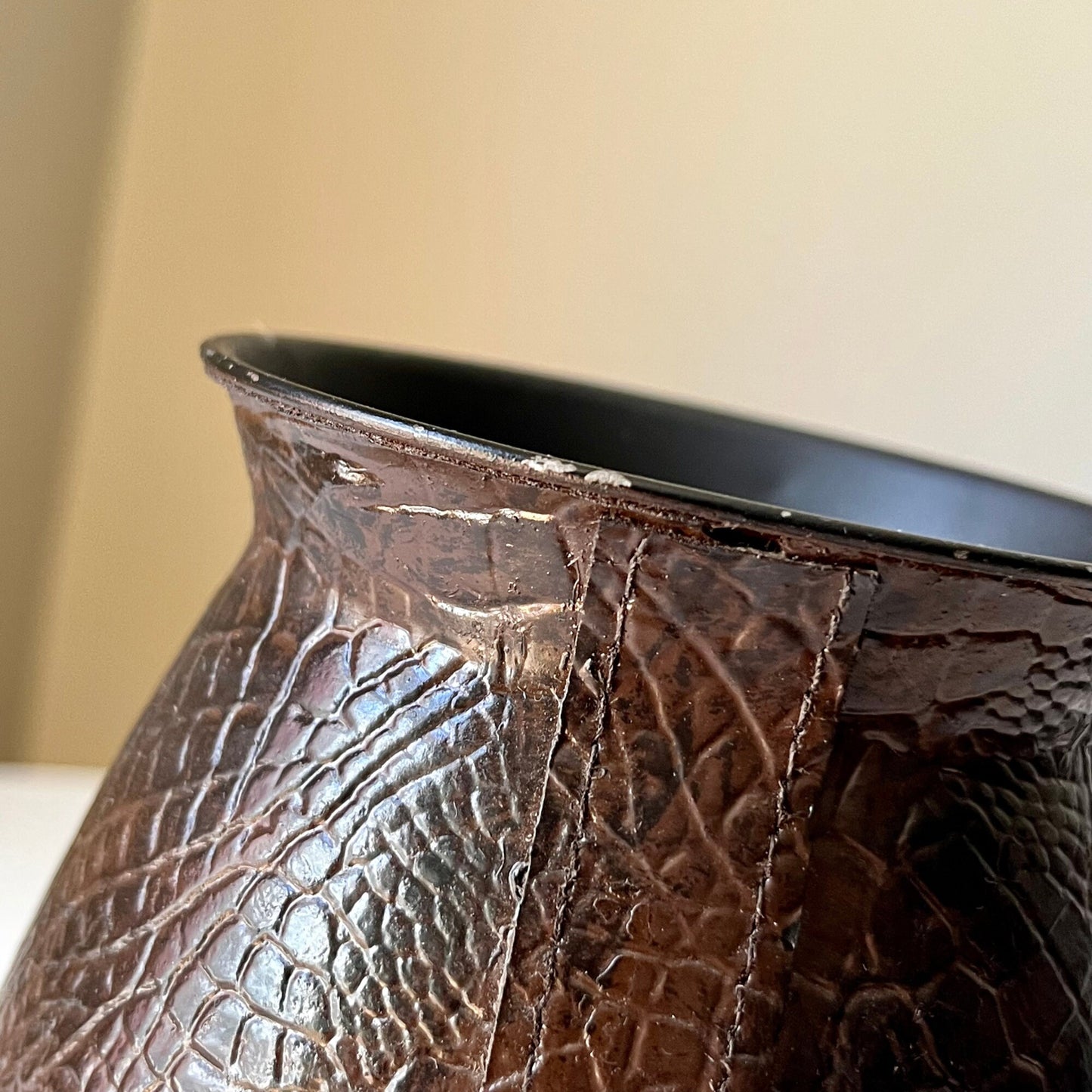 Sleek Faux Alligator Leather Vase