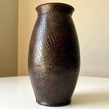 Sleek Faux Alligator Leather Vase