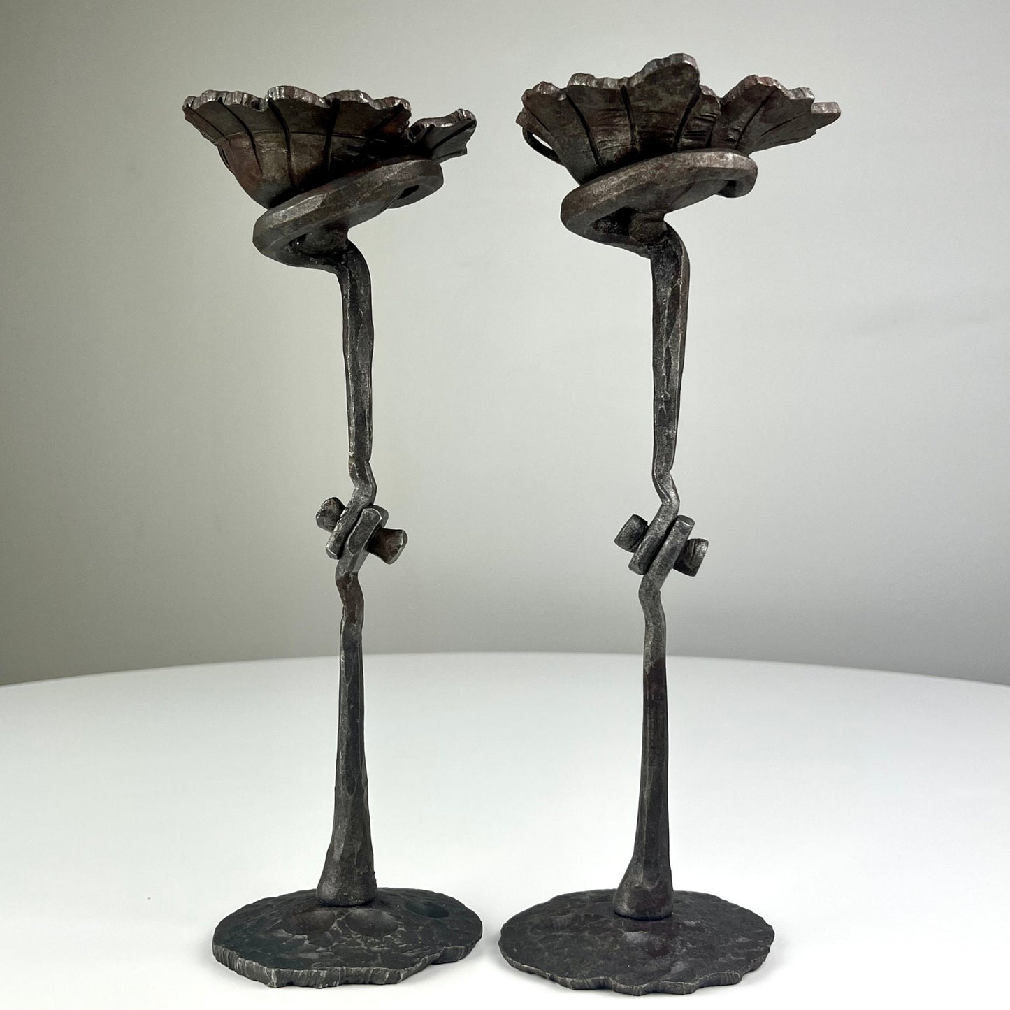 Hand Forged Industrial Flower Shaped Candle Holders