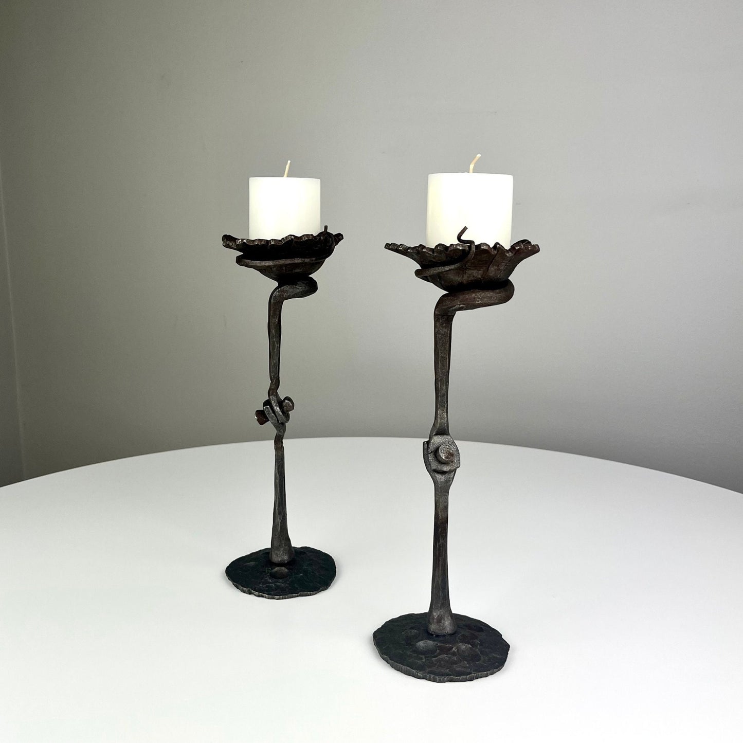 Hand Forged Industrial Flower Shaped Candle Holders