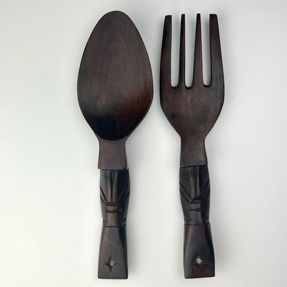 Hand Carved Fruitwood Spoon & Fork Set