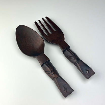 Hand Carved Fruitwood Spoon & Fork Set