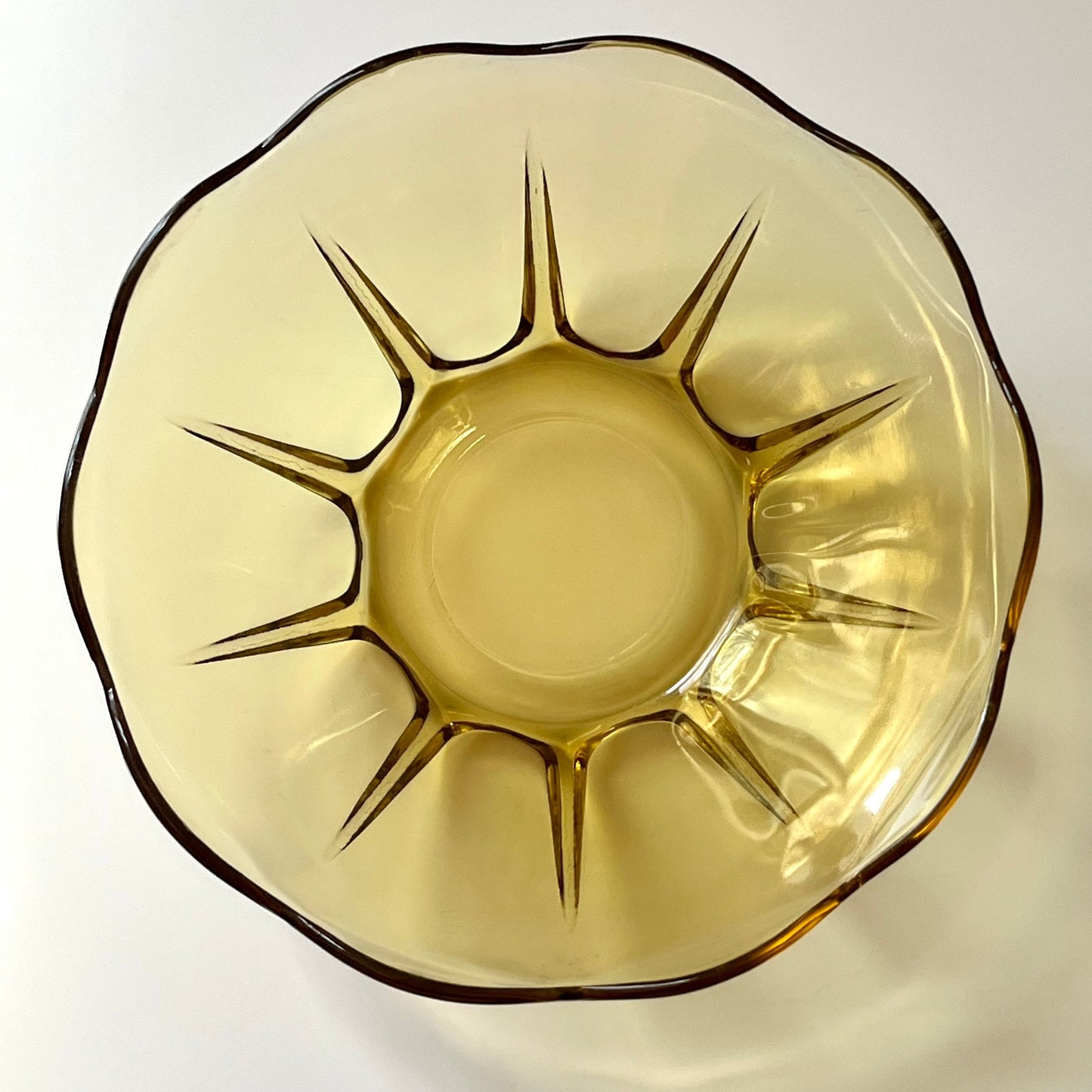 Amber Glass Serving Bowl with Scalloped Pattern