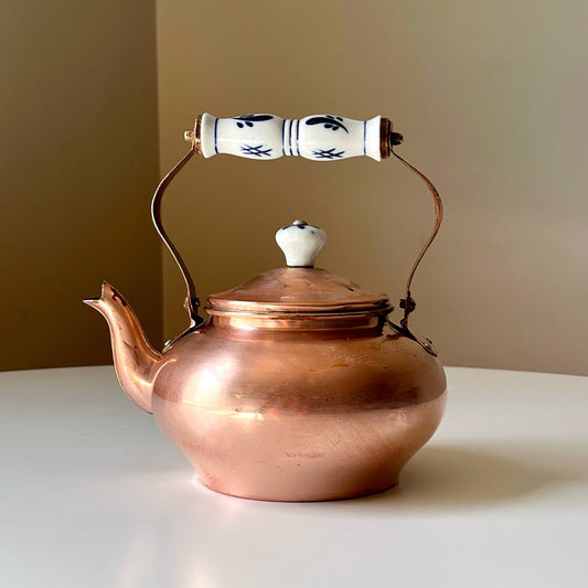 Copper Teapot with Blue Delft Porcelain Handle & Knob