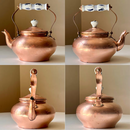 Copper Teapot with Blue Delft Porcelain Handle & Knob