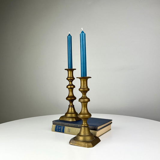 Aged Tapered Metal Candlestick Holders