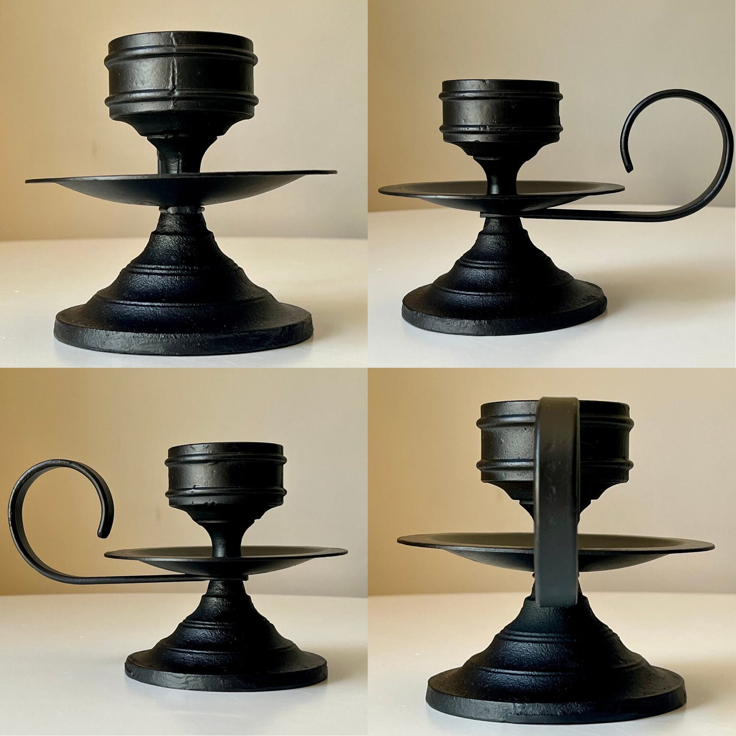 Indian Black Cast Iron Chamberstick Holder