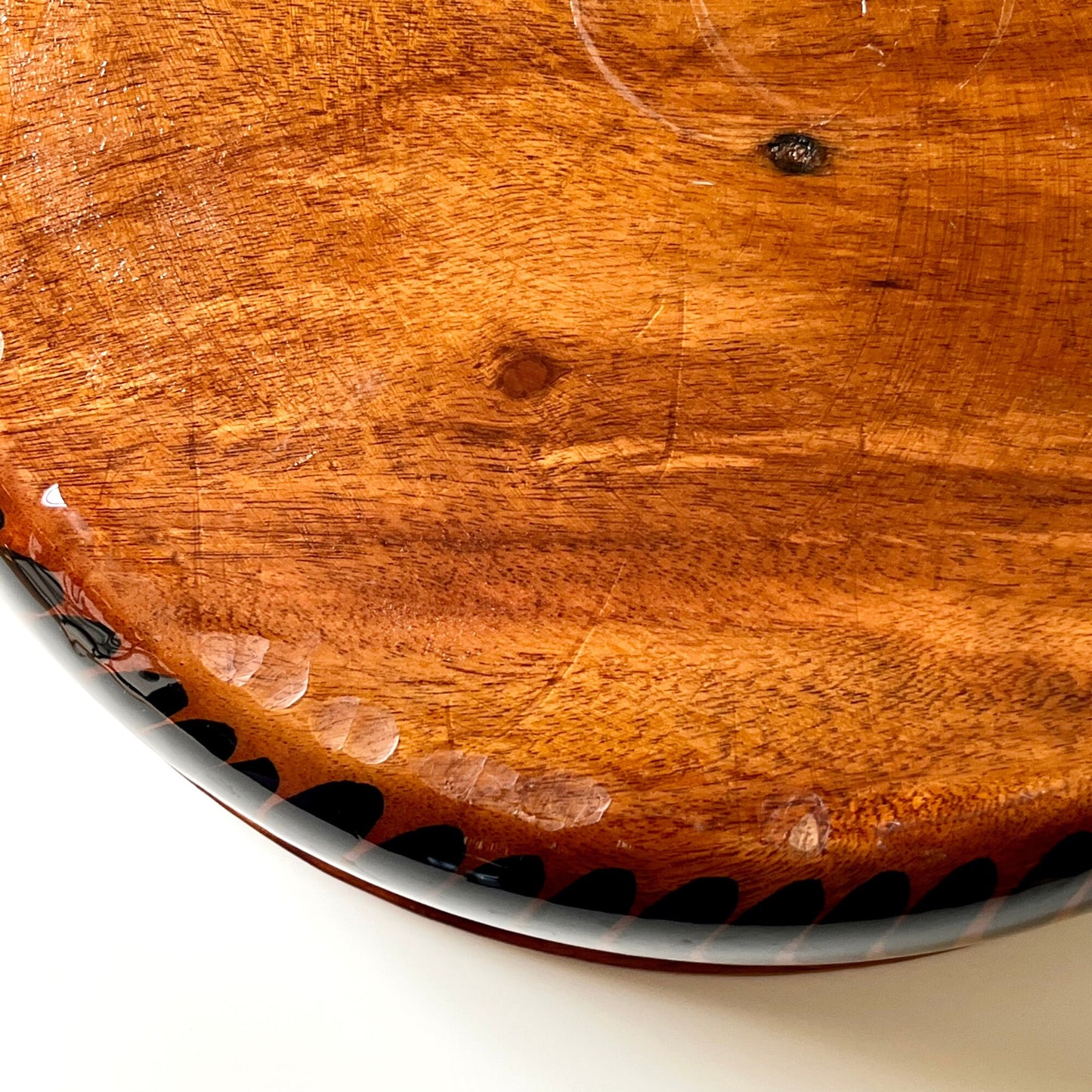 Handcrafted Mesquite Bowl with Intricate Floral Design