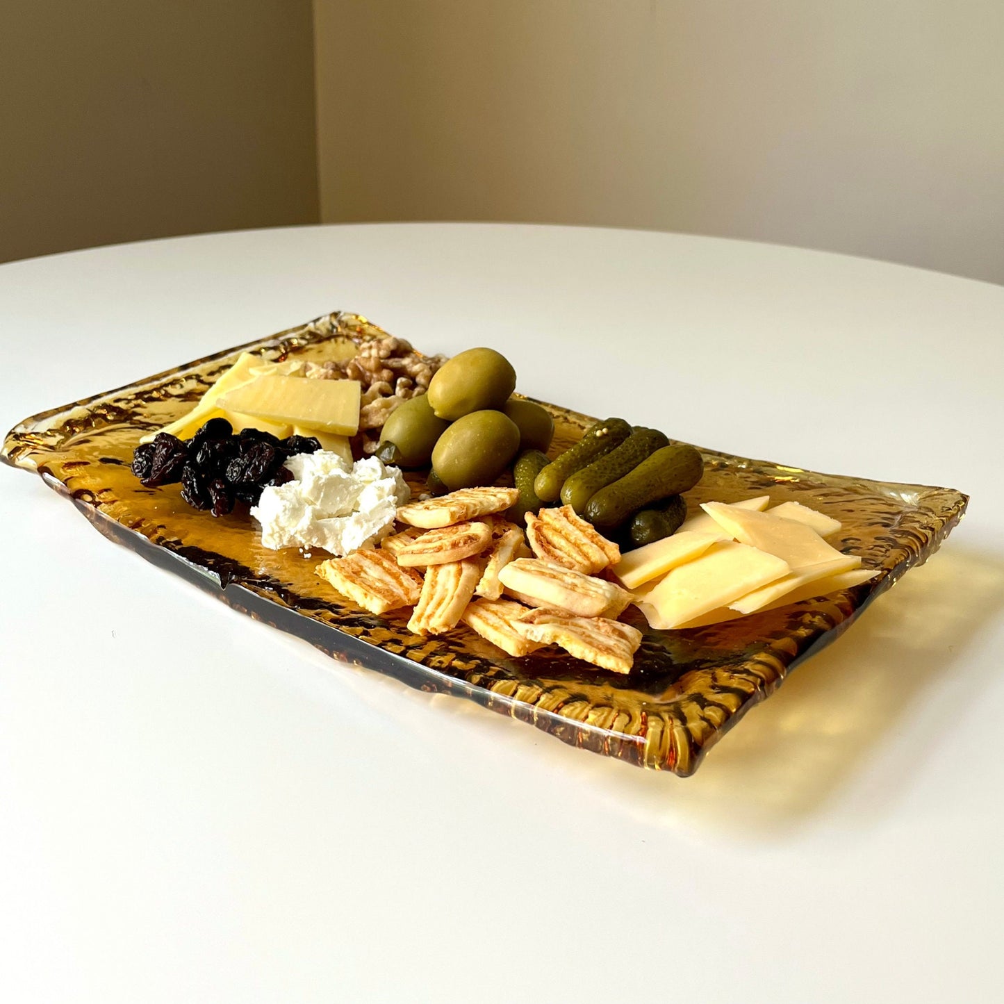 Amber Glass Tray with Pebble Textured Finish