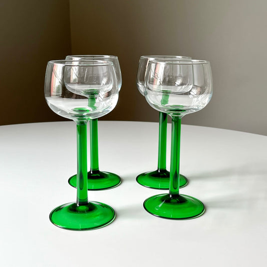 French Emerald Green Stemmed Wine Glasses