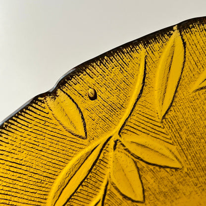 Amber Glass Bowl with Embossed Leaf Design