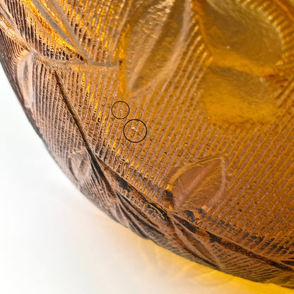 Amber Glass Bowl with Embossed Leaf Design