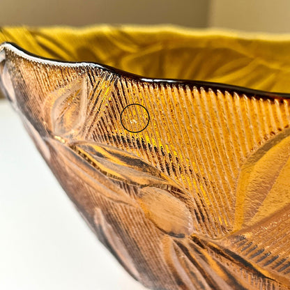 Amber Glass Bowl with Embossed Leaf Design