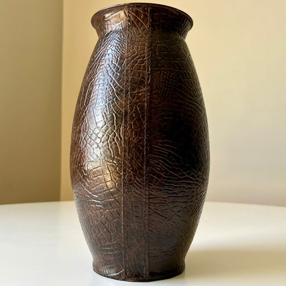 Sleek Faux Alligator Leather Vase